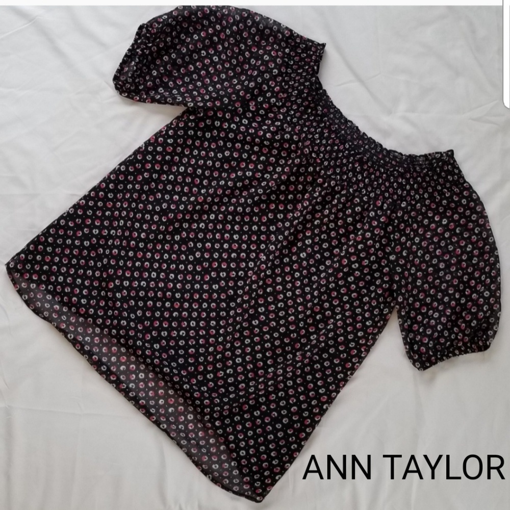 Ann Taylor Sheer Smocked Short Sleeve Blouse, Sz S